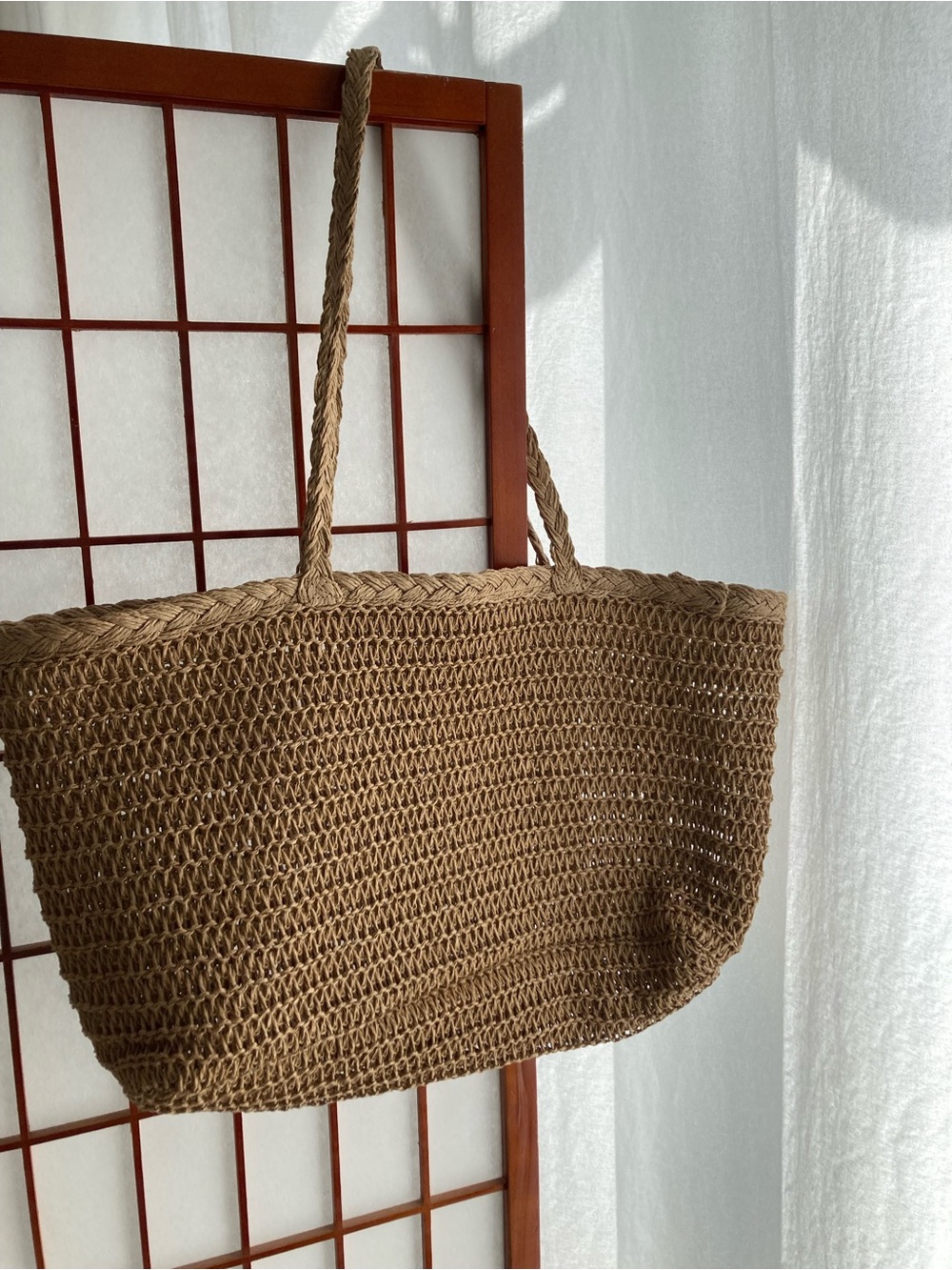 Woven Straw Tote Bag in Natural Brown